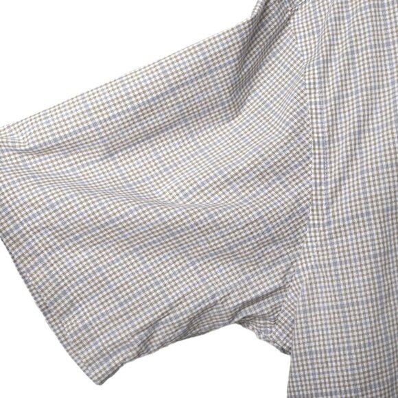 Cutter & Buck Men's Plaid Short Sleeve Oxford Shirt Button Down Cotton Blue Tan - Picture 6 of 9